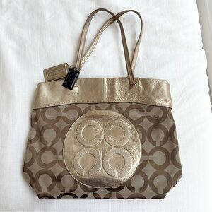 Coach Julia Op Art Perry Metallic Gold Tote Bag